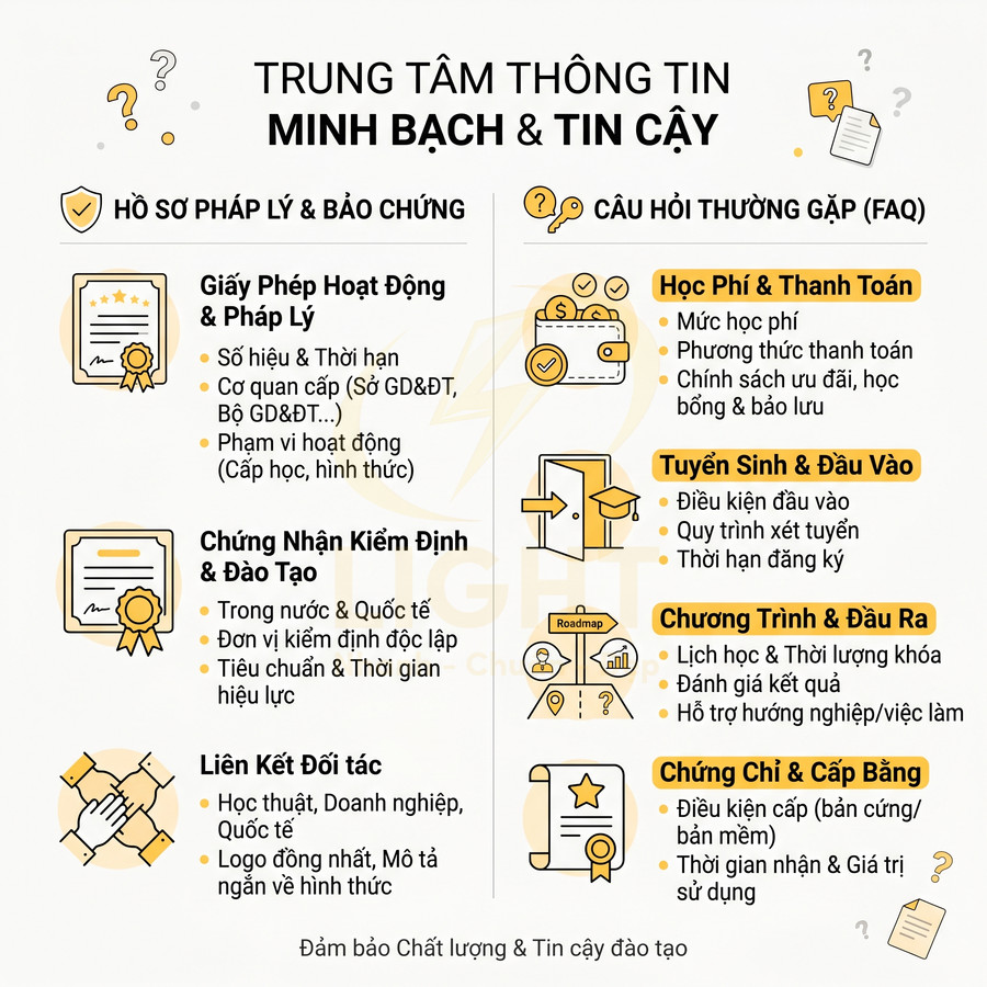 Trung tâm thông tin minh bạch tin cậy giới thiệu hồ sơ pháp lý bảo chứng và giải đáp câu hỏi thường gặp về đào tạo