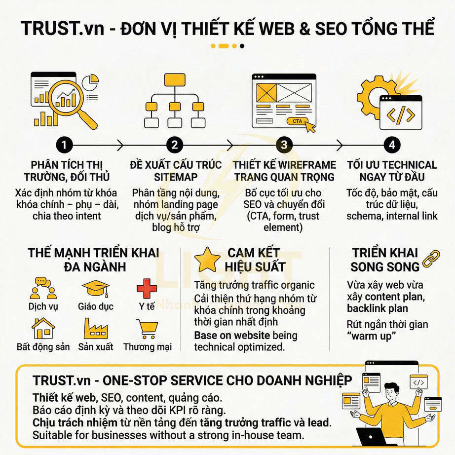 Thiết kế infographic giới thiệu dịch vụ thiết kế web và SEO tổng thể của TRUST.vn cho doanh nghiệp