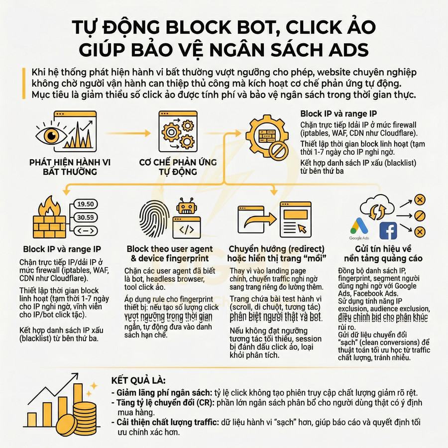 Giải pháp tự động chặn bot và click ảo bảo vệ ngân sách quảng cáo Google Ads và Facebook Ads