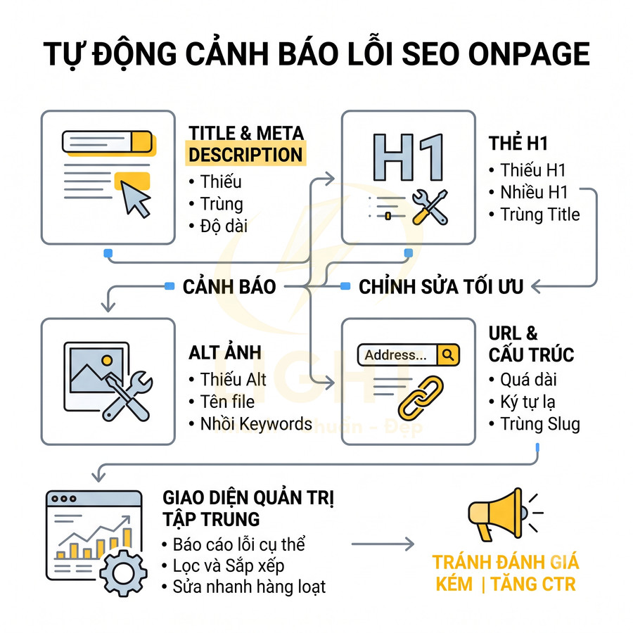 Mô tả tính năng tự động cảnh báo và tối ưu lỗi SEO onpage cho website