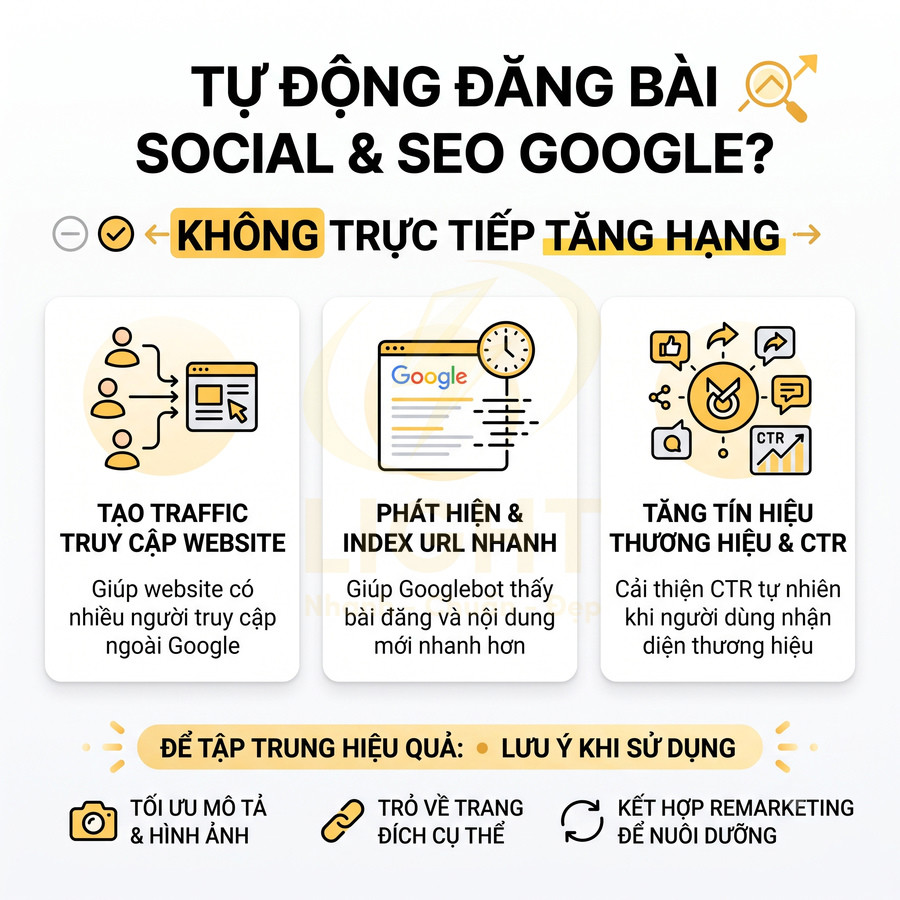 Tự động đăng bài social hỗ trợ SEO Google, tăng traffic website, index URL nhanh và cải thiện tín hiệu thương hiệu
