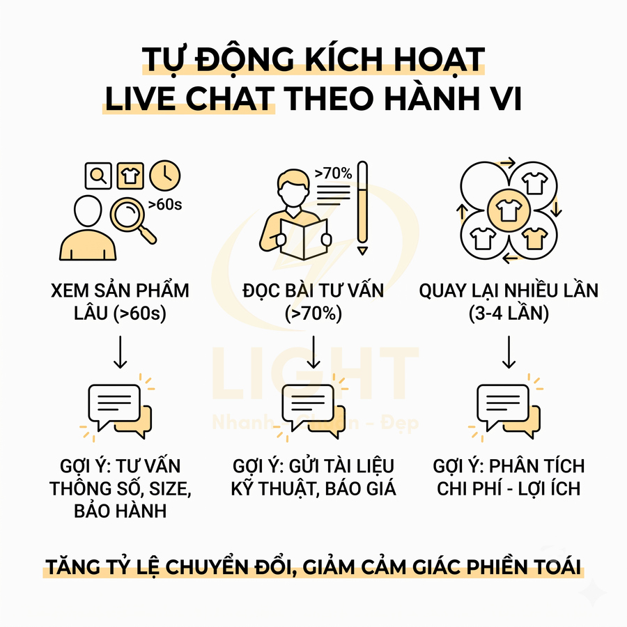 Mô tả tính năng tự động kích hoạt live chat theo hành vi khách hàng để tăng tỷ lệ chuyển đổi