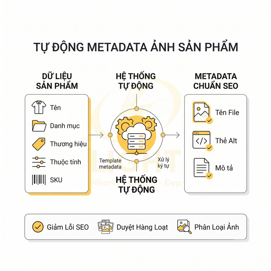Giải pháp tự động tạo metadata ảnh sản phẩm chuẩn SEO từ dữ liệu sản phẩm và hệ thống xử lý tự động