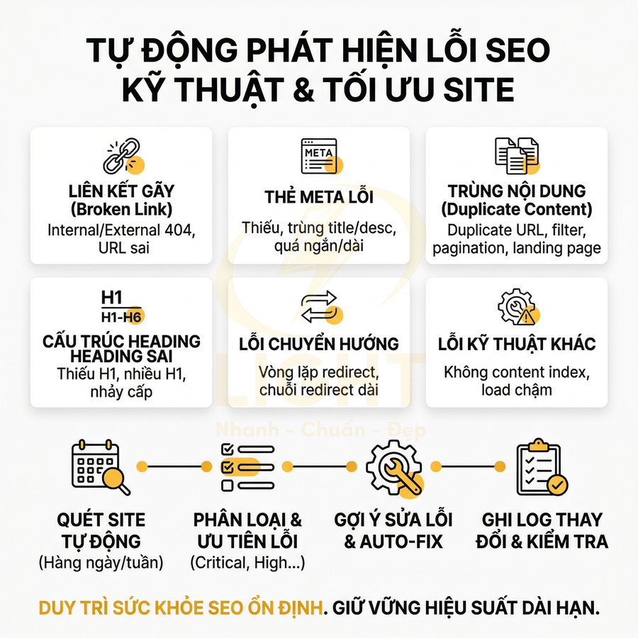 Banner giới thiệu công cụ tự động phát hiện và tối ưu lỗi SEO kỹ thuật cho website