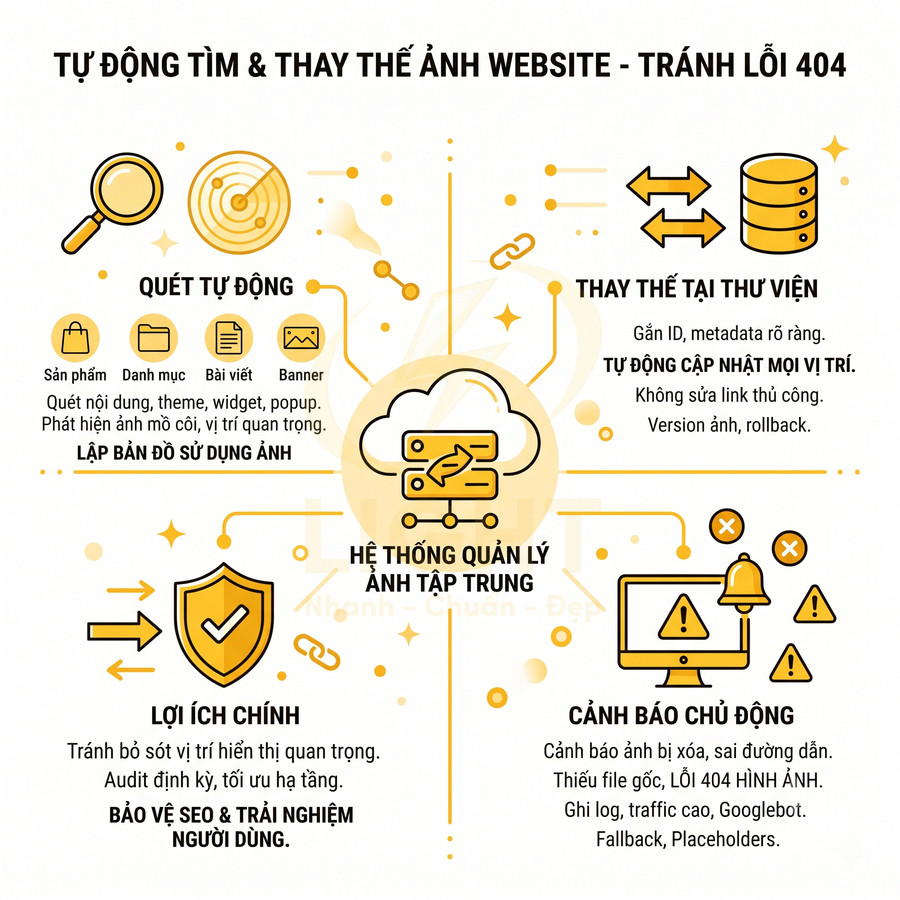 Giải pháp tự động quét và thay thế hình ảnh website, quản lý ảnh tập trung để tránh lỗi 404 và tối ưu SEO