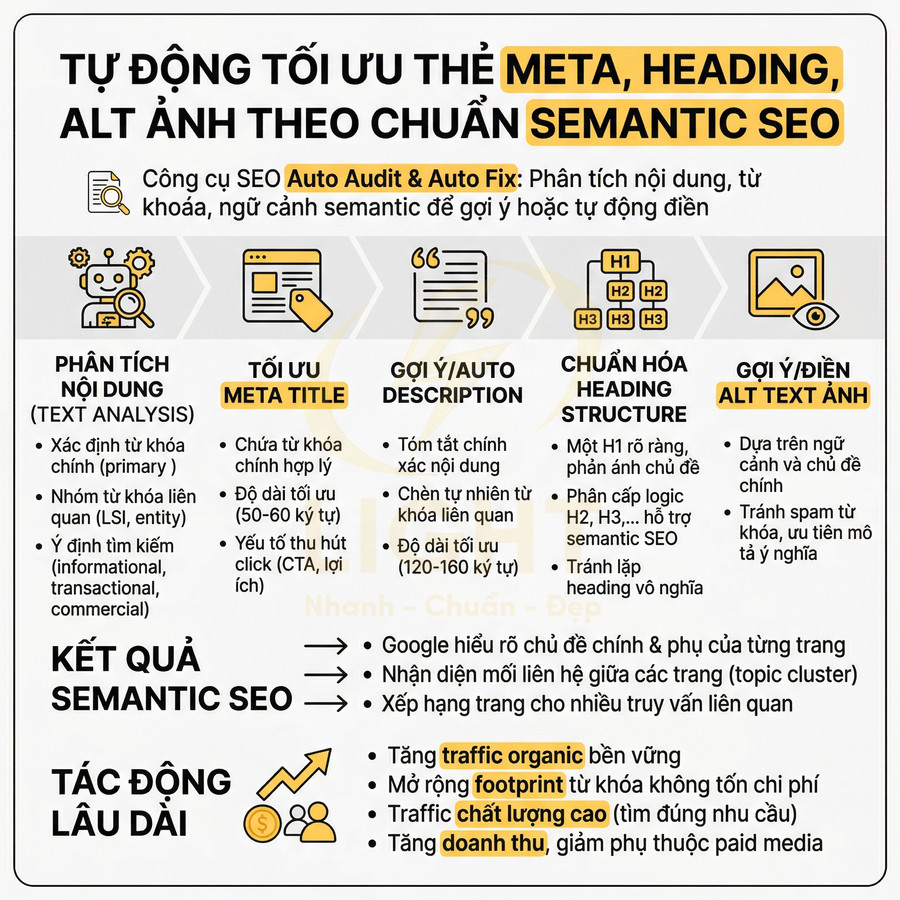 Hướng dẫn tối ưu meta heading và alt ảnh theo chuẩn semantic SEO với công cụ Auto Audit Auto Fix