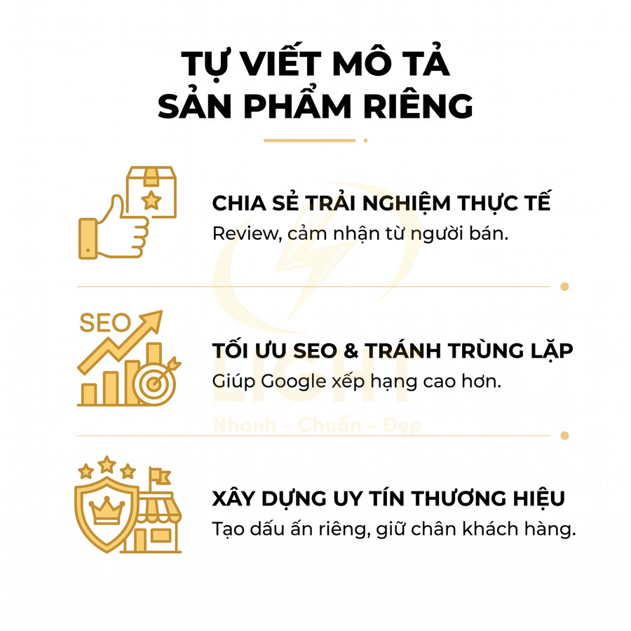 Lợi ích tự viết mô tả sản phẩm riêng chia sẻ trải nghiệm tối ưu SEO và xây dựng uy tín thương hiệu