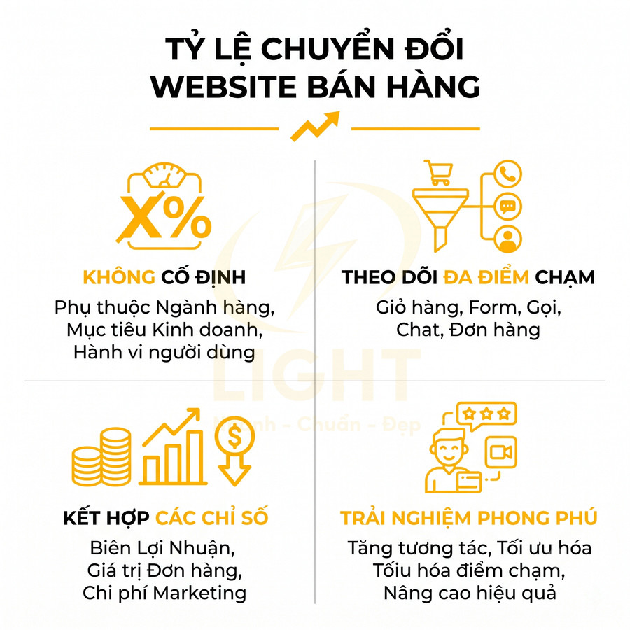 Tỷ lệ chuyển đổi website bán hàng với các yếu tố không cố định, theo dõi đa điểm chạm, kết hợp chỉ số và trải nghiệm phong phú