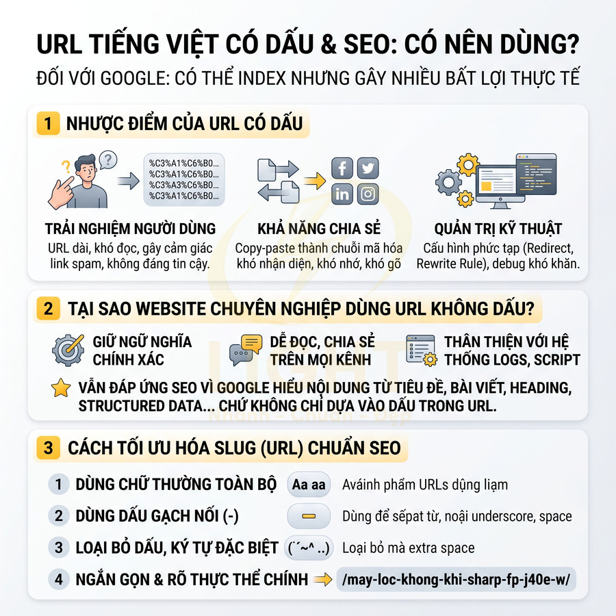 Hướng dẫn SEO về URL tiếng Việt có dấu, lý do nên dùng URL không dấu và cách tối ưu slug chuẩn SEO cho website