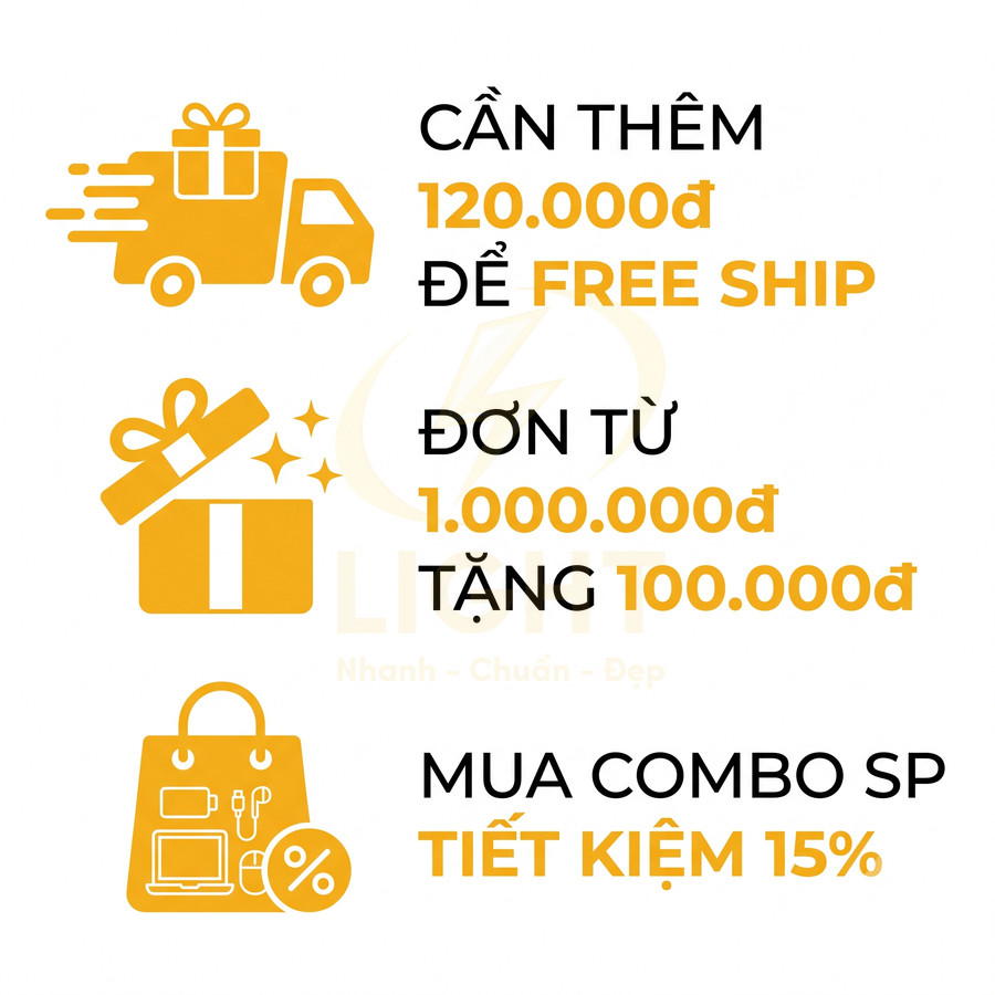 Banner khuyến mãi mua sắm: miễn phí ship, tặng 100k cho đơn từ 1 triệu và giảm 15 phần trăm khi mua combo sản phẩm