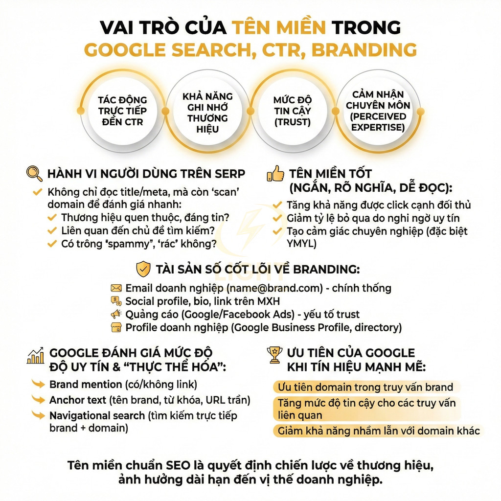 Vai trò của tên miền trong Google Search CTR branding và các yếu tố đánh giá độ uy tín doanh nghiệp