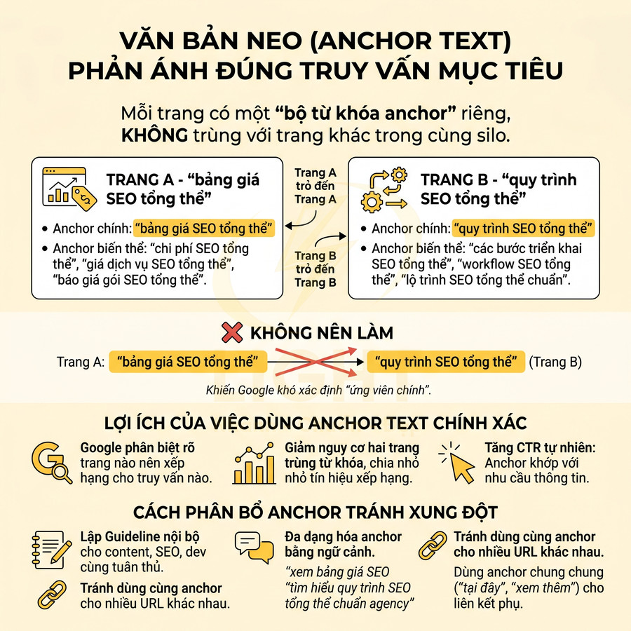 Hướng dẫn tối ưu anchor text chuẩn SEO, phân bổ từ khóa và tránh xung đột truy vấn giữa các trang
