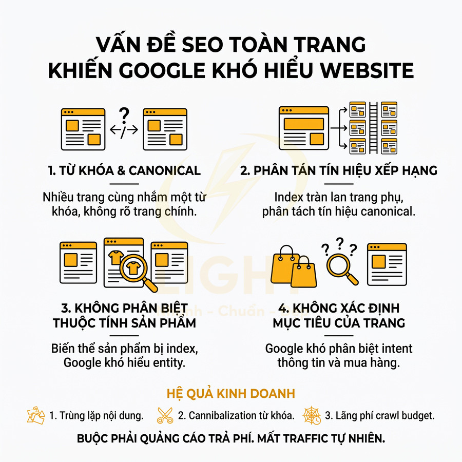 Infographic các vấn đề SEO toàn trang khiến Google khó hiểu website và ảnh hưởng hiệu quả kinh doanh