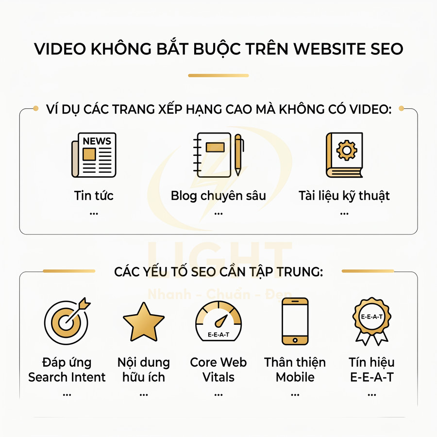 Infographic về lý do video không bắt buộc trên website SEO và các yếu tố SEO quan trọng cần tập trung