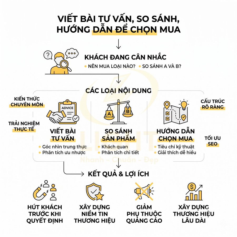 Sơ đồ nội dung bài viết tư vấn so sánh hướng dẫn chọn mua và lợi ích xây dựng thương hiệu lâu dài
