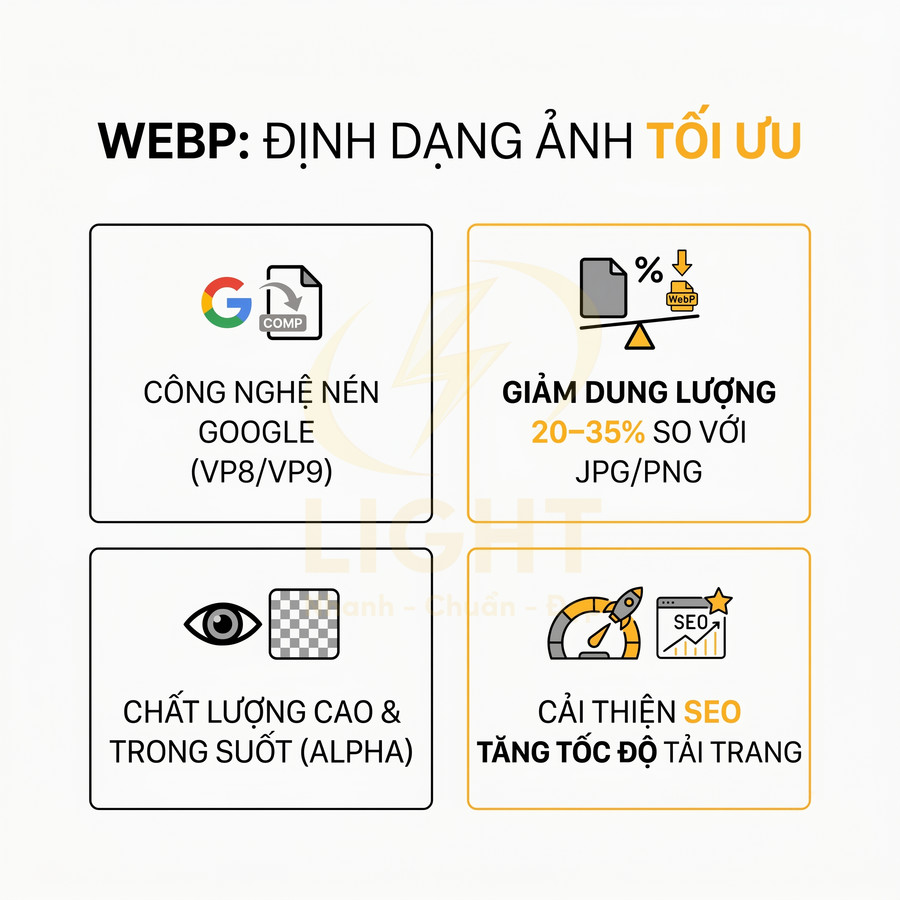 Ưu điểm định dạng ảnh WebP: nén Google, giảm dung lượng, giữ chất lượng, cải thiện SEO và tốc độ tải trang