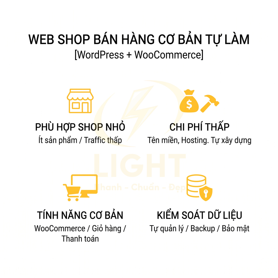 Ưu điểm web shop bán hàng cơ bản tự làm bằng WordPress WooCommerce cho shop nhỏ chi phí thấp