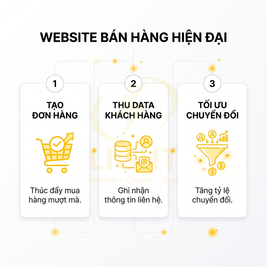 Mô hình website bán hàng hiện đại với 3 bước tạo đơn hàng, thu data khách hàng và tối ưu chuyển đổi
