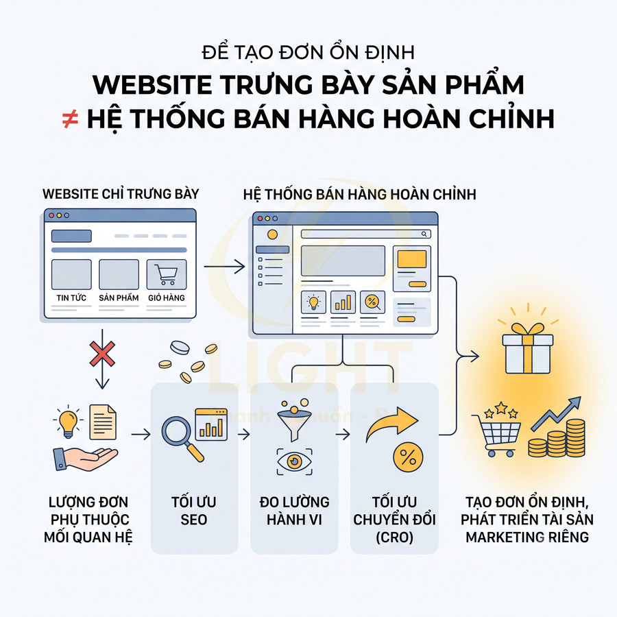 Mô hình hệ thống bán hàng online hoàn chỉnh với website tối ưu SEO, đo lường hành vi và tối ưu chuyển đổi CRO