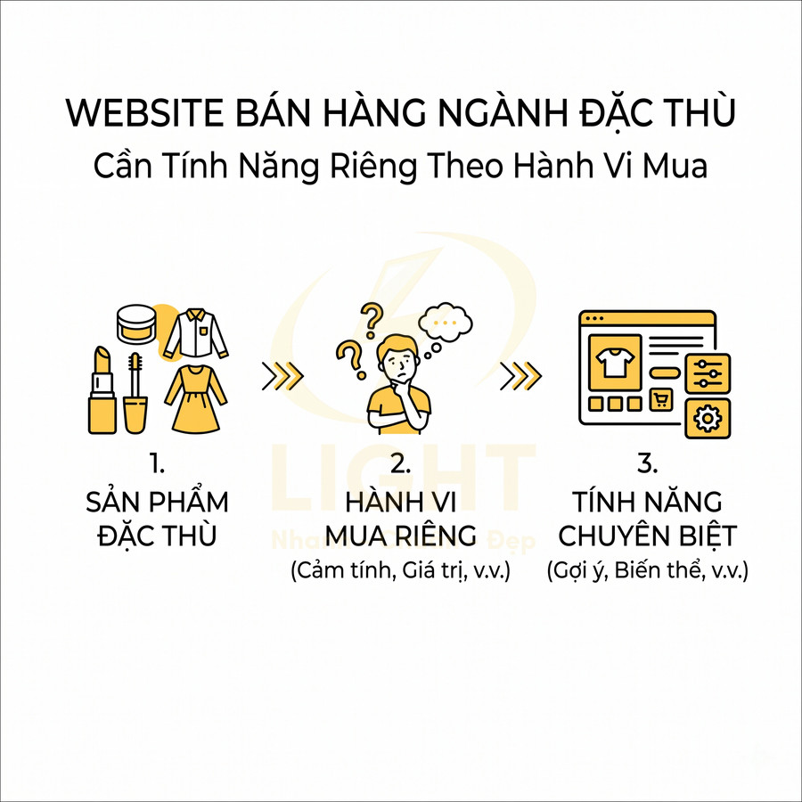 Minh họa quy trình thiết kế website bán hàng ngành đặc thù với sản phẩm, hành vi mua và tính năng chuyên biệt