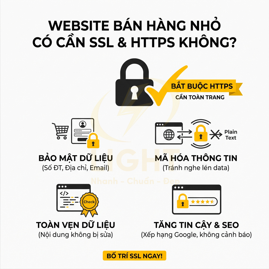 Lợi ích cài đặt chứng chỉ SSL HTTPS cho website bán hàng nhỏ về bảo mật dữ liệu và tăng uy tín SEO