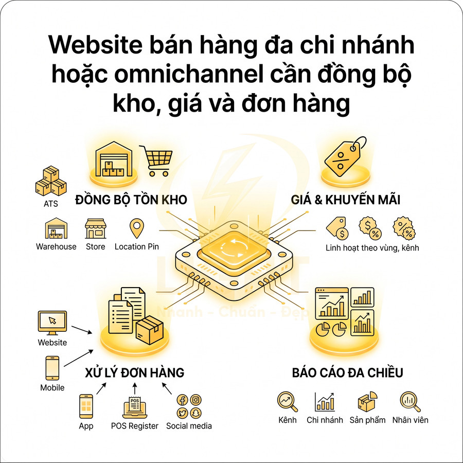 Mô hình đồng bộ tồn kho giá khuyến mãi xử lý đơn hàng và báo cáo đa chiều cho website bán hàng omnichannel