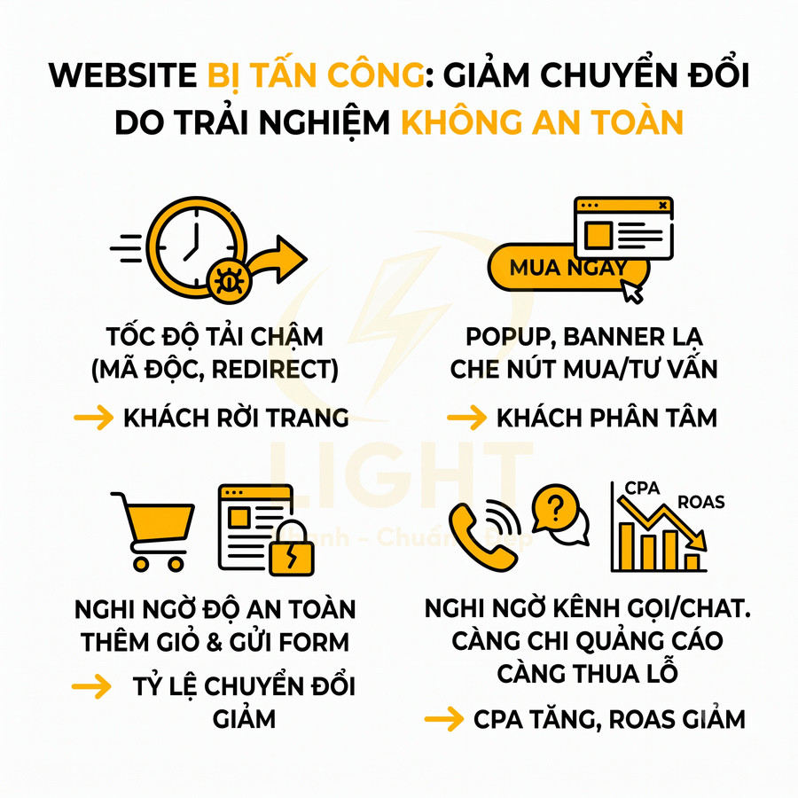 Infographic website bị tấn công làm giảm chuyển đổi do trải nghiệm không an toàn và mất lòng tin khách hàng