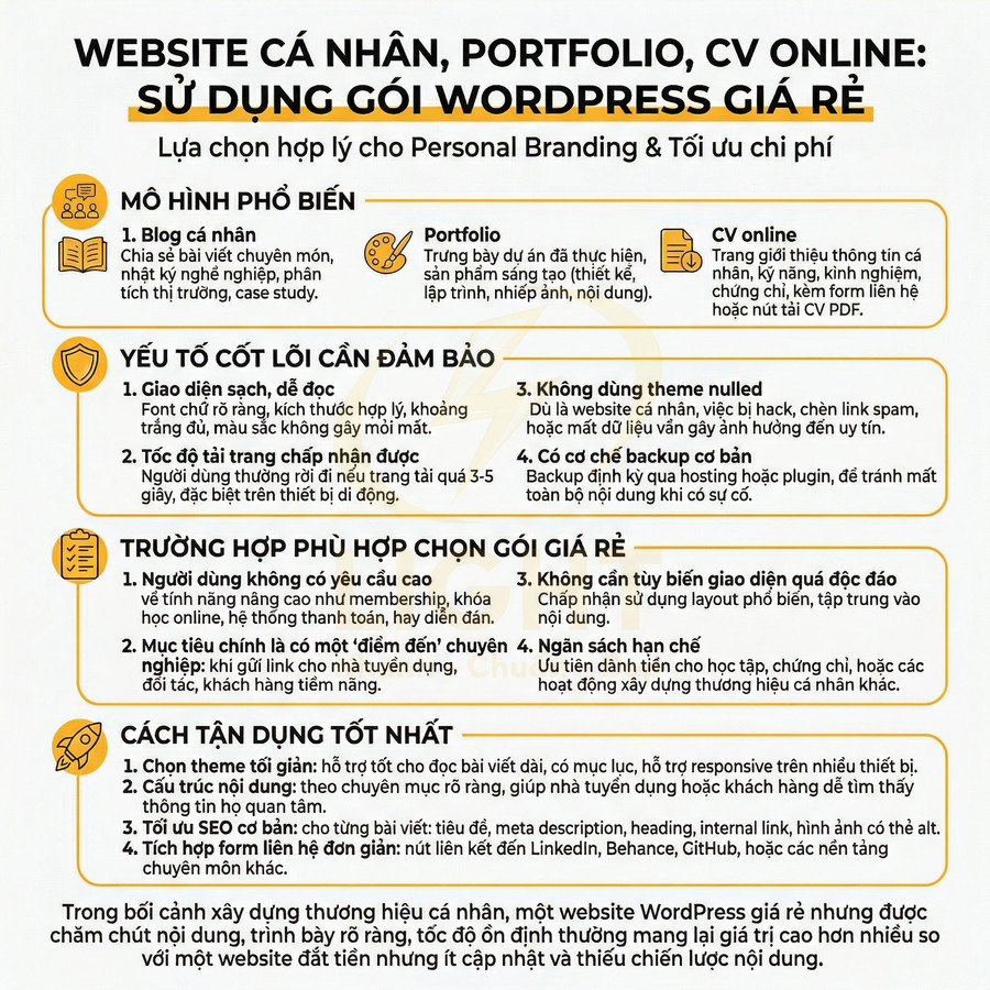 Infographic hướng dẫn sử dụng gói WordPress giá rẻ cho website cá nhân, portfolio và CV online