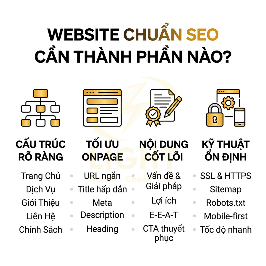 Các thành phần quan trọng để xây dựng website chuẩn SEO với cấu trúc, onpage, nội dung và kỹ thuật