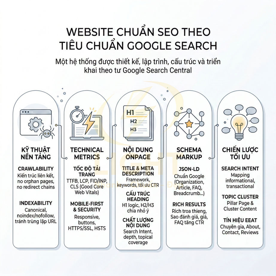 Infographic các yếu tố xây dựng website chuẩn SEO theo tiêu chuẩn Google Search Central