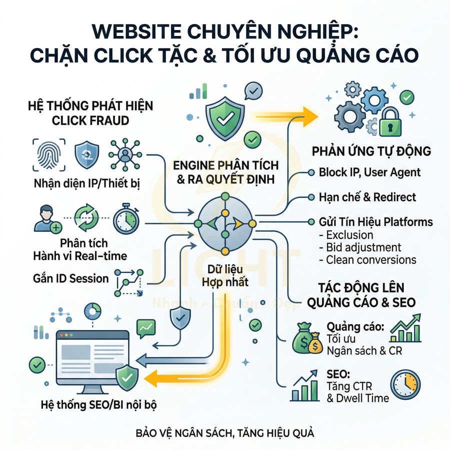 Giải pháp website chuyên nghiệp chặn click tặc, tối ưu quảng cáo và SEO với hệ thống phân tích dữ liệu tự động