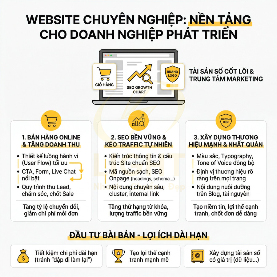 Thiết kế website chuyên nghiệp cho doanh nghiệp với lợi ích bán hàng online, SEO bền vững và xây dựng thương hiệu