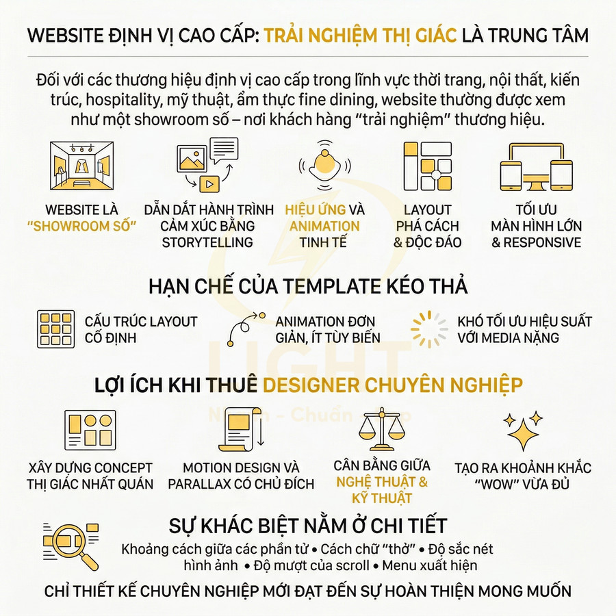 Infographic giới thiệu lợi ích thuê designer chuyên nghiệp để thiết kế website định vị cao cấp, tối ưu trải nghiệm thị giác