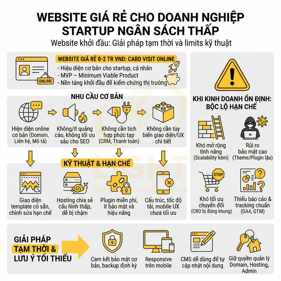 Infographic giới thiệu giải pháp thiết kế website giá rẻ cho doanh nghiệp startup ngân sách thấp