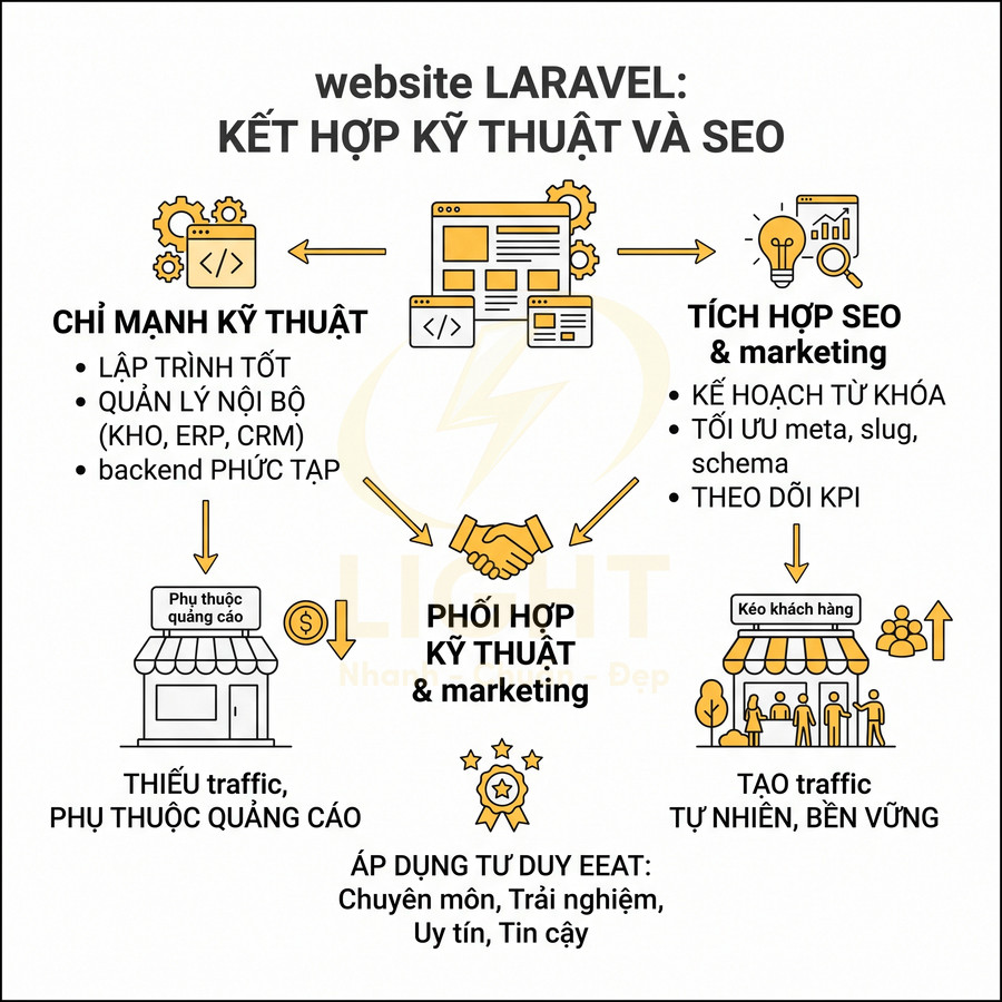 Infographic hướng dẫn tối ưu website Laravel bằng kết hợp kỹ thuật lập trình và chiến lược SEO marketing