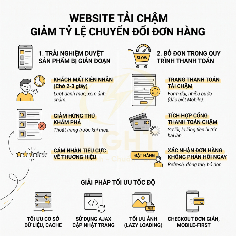 Infographic tác hại website tải chậm đến tỷ lệ chuyển đổi và giải pháp tối ưu tốc độ cho web bán hàng