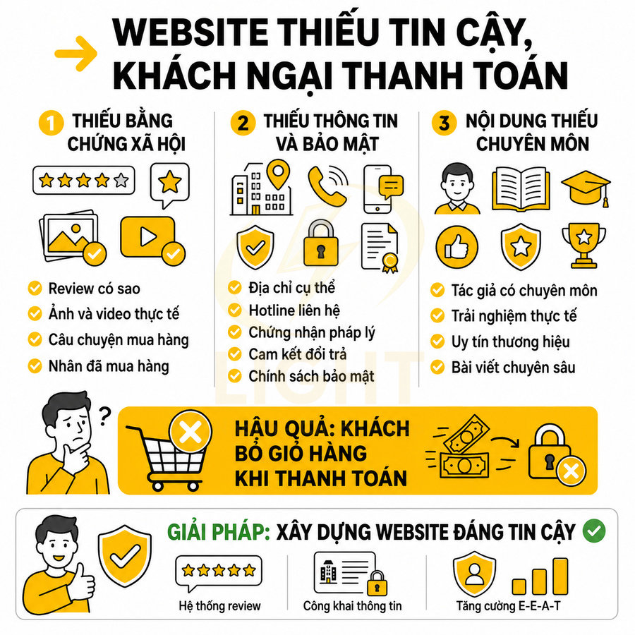 Infographic lý do website thiếu tin cậy khiến khách bỏ giỏ hàng và giải pháp xây dựng website đáng tin cậy