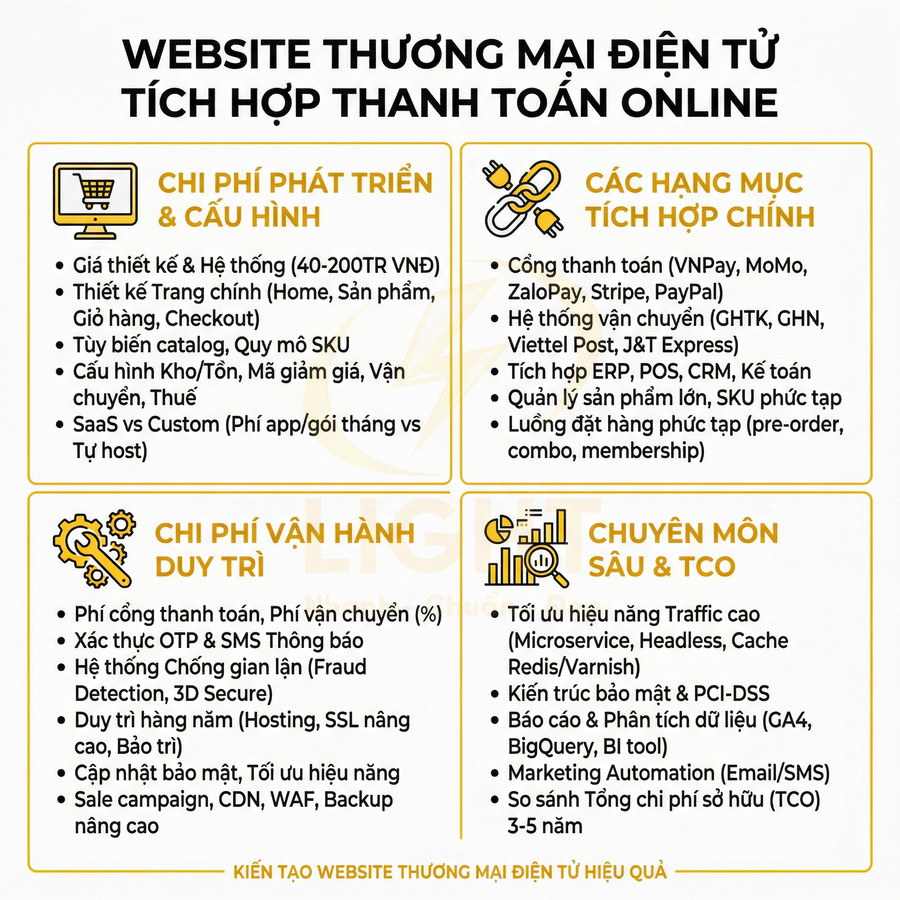 Tổng quan chi phí và hạng mục khi xây dựng website thương mại điện tử tích hợp thanh toán online