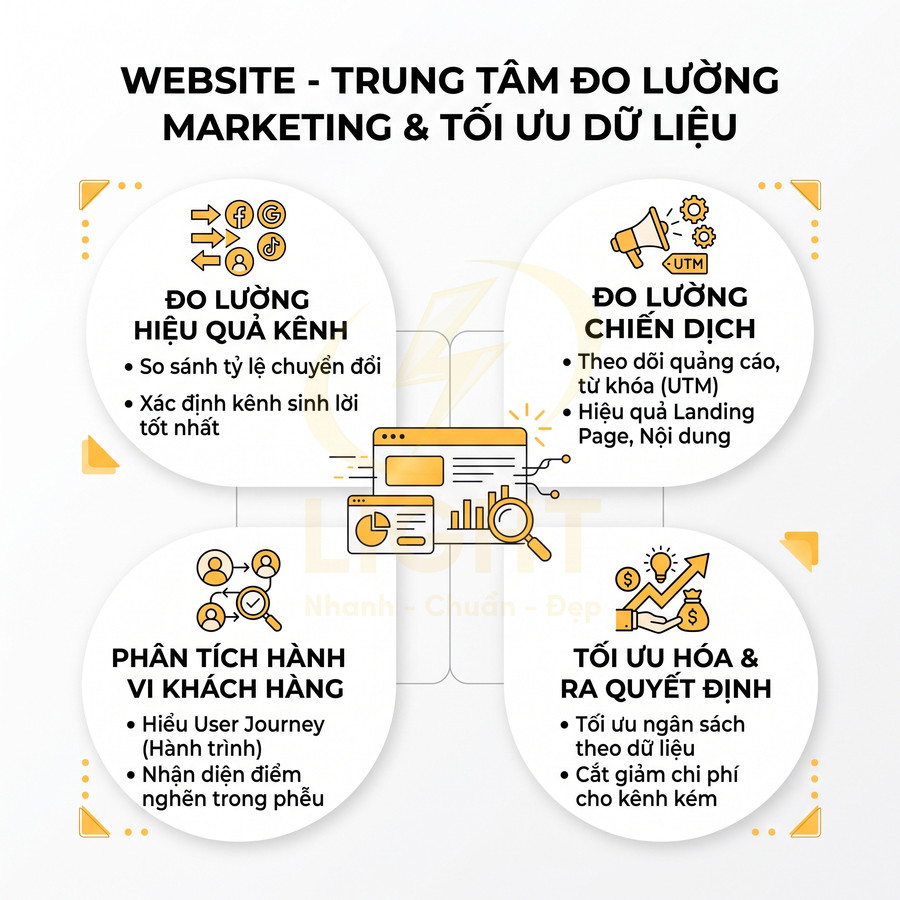 Website trung tâm đo lường marketing với các tính năng phân tích kênh, chiến dịch, hành vi khách hàng và tối ưu quyết định