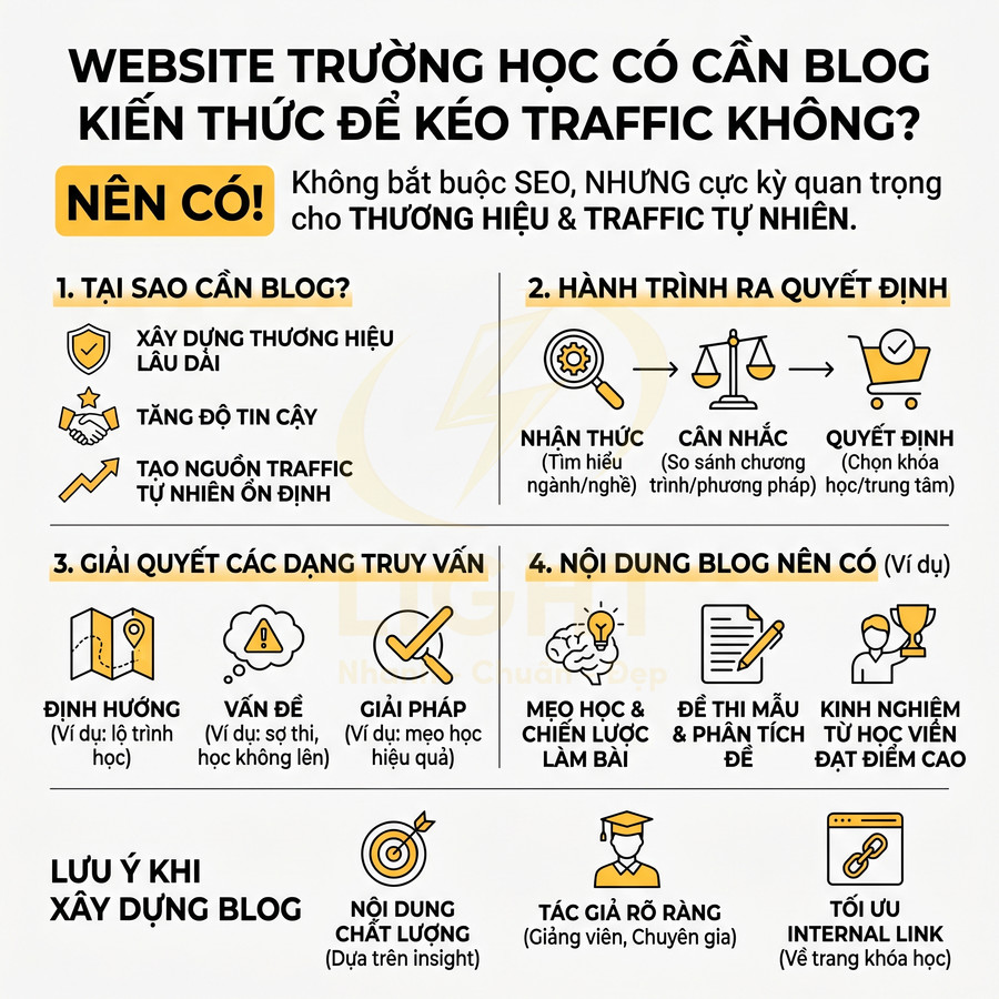 Infographic lợi ích xây dựng blog kiến thức cho website trường học để tăng thương hiệu và traffic tự nhiên