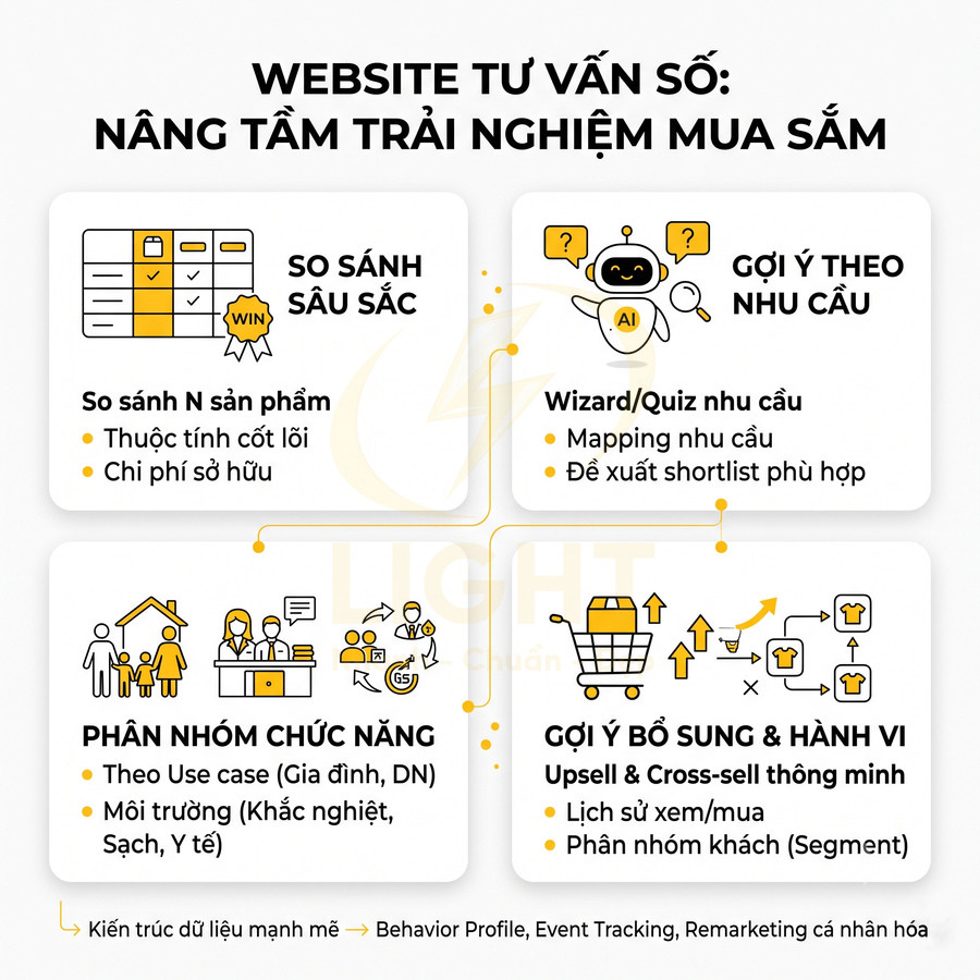 Mô hình website tư vấn số với so sánh sản phẩm, gợi ý theo nhu cầu và đề xuất mua sắm cá nhân hóa