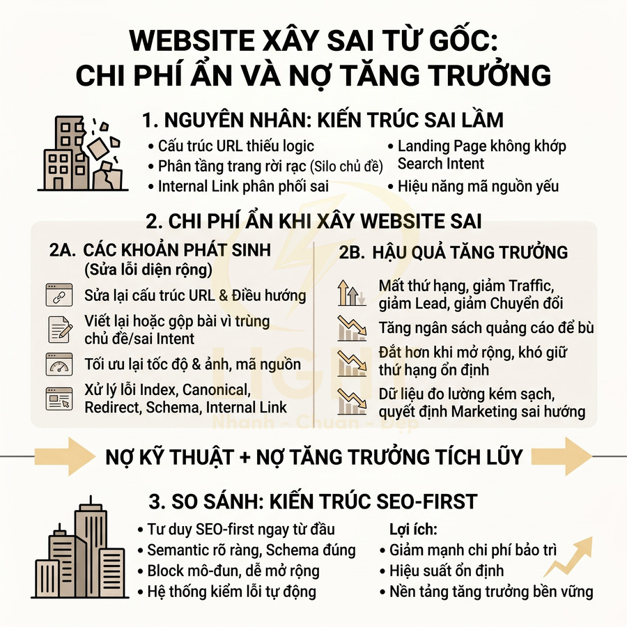 Chi phí ẩn khi làm website không chuẩn SEO từ đầu là gì?