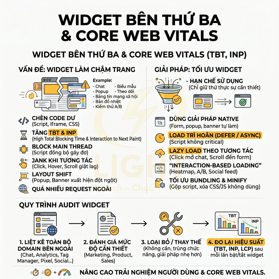 Hướng dẫn tối ưu widget bên thứ ba để cải thiện Core Web Vitals TBT và INP trên website