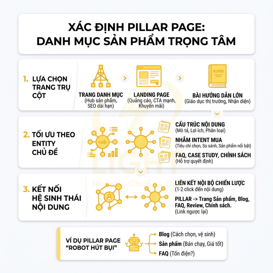 Hướng dẫn xác định pillar page cho danh mục sản phẩm trọng tâm và tối ưu hệ sinh thái nội dung SEO