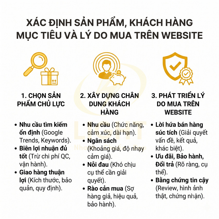 Infographic xác định sản phẩm chủ lực, chân dung khách hàng và lý do mua hàng trên website cho kinh doanh online