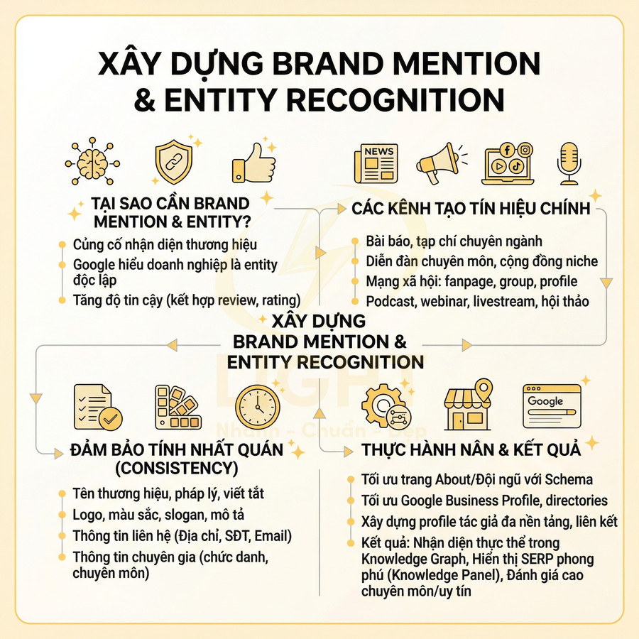 Hướng dẫn xây dựng brand mention và entity recognition với các kênh tạo tín hiệu và bước thực hành cho doanh nghiệp