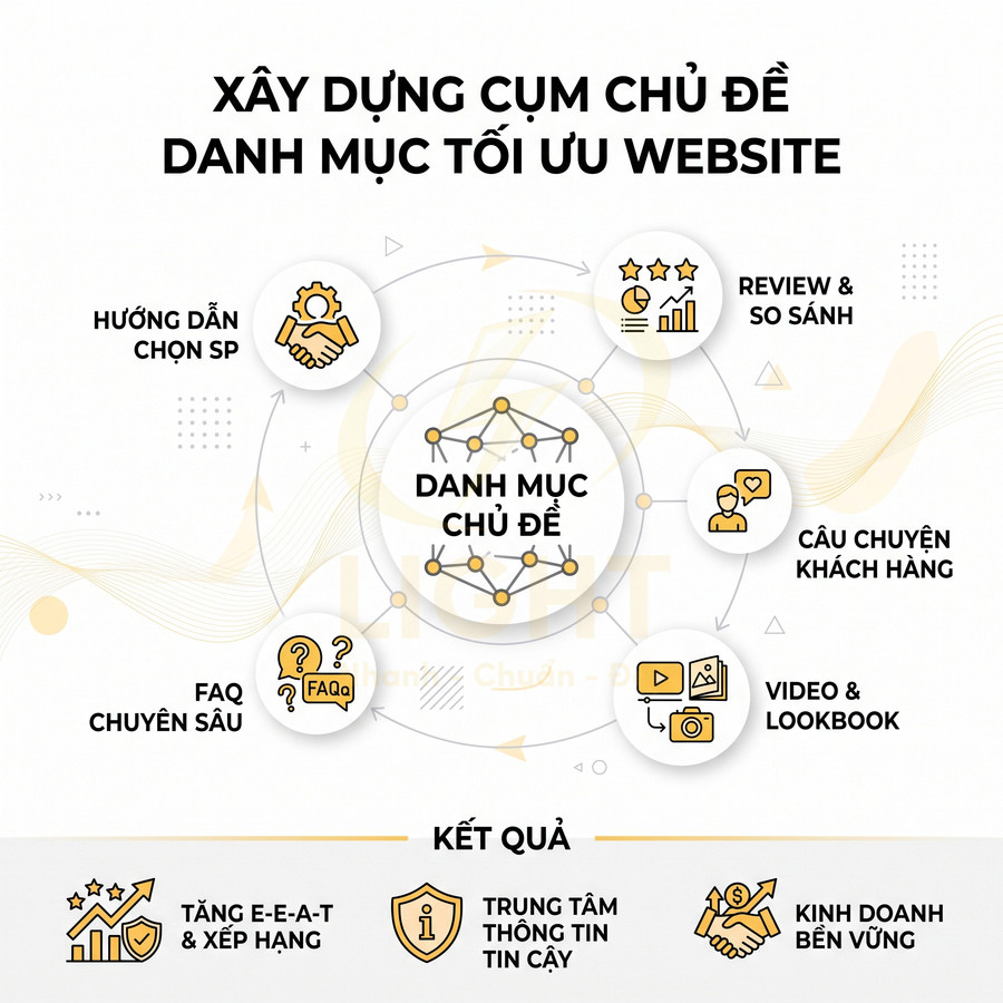 Mô hình xây dựng cụm chủ đề danh mục tối ưu website với các loại nội dung và kết quả SEO đạt được