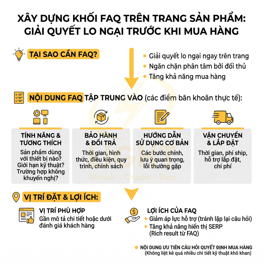 Hướng dẫn xây dựng khối FAQ trên trang sản phẩm để giải quyết lo ngại và tăng tỉ lệ mua hàng