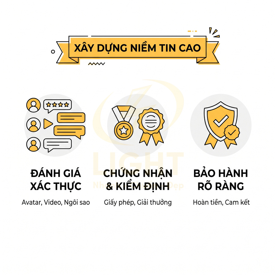 Xây dựng niềm tin cao với đánh giá xác thực, chứng nhận kiểm định và chính sách bảo hành rõ ràng
