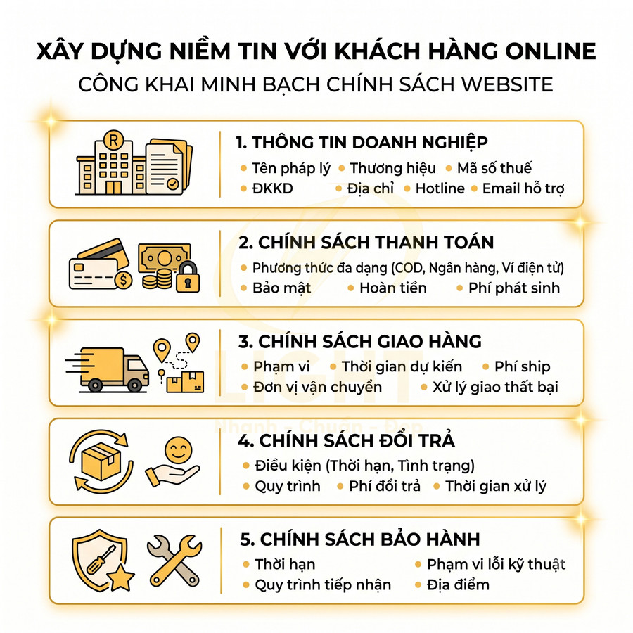 Hình minh họa 5 nhóm chính sách website minh bạch để xây dựng niềm tin khách hàng online